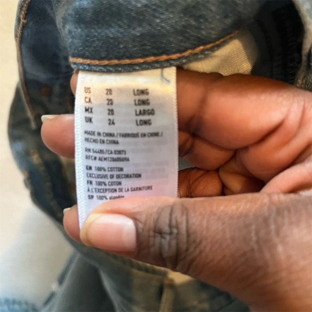 American Eagle Outfitters Hi Rise Girlfriend Jeans Light Wash Distressed 20 Long - Picture 5 of 7